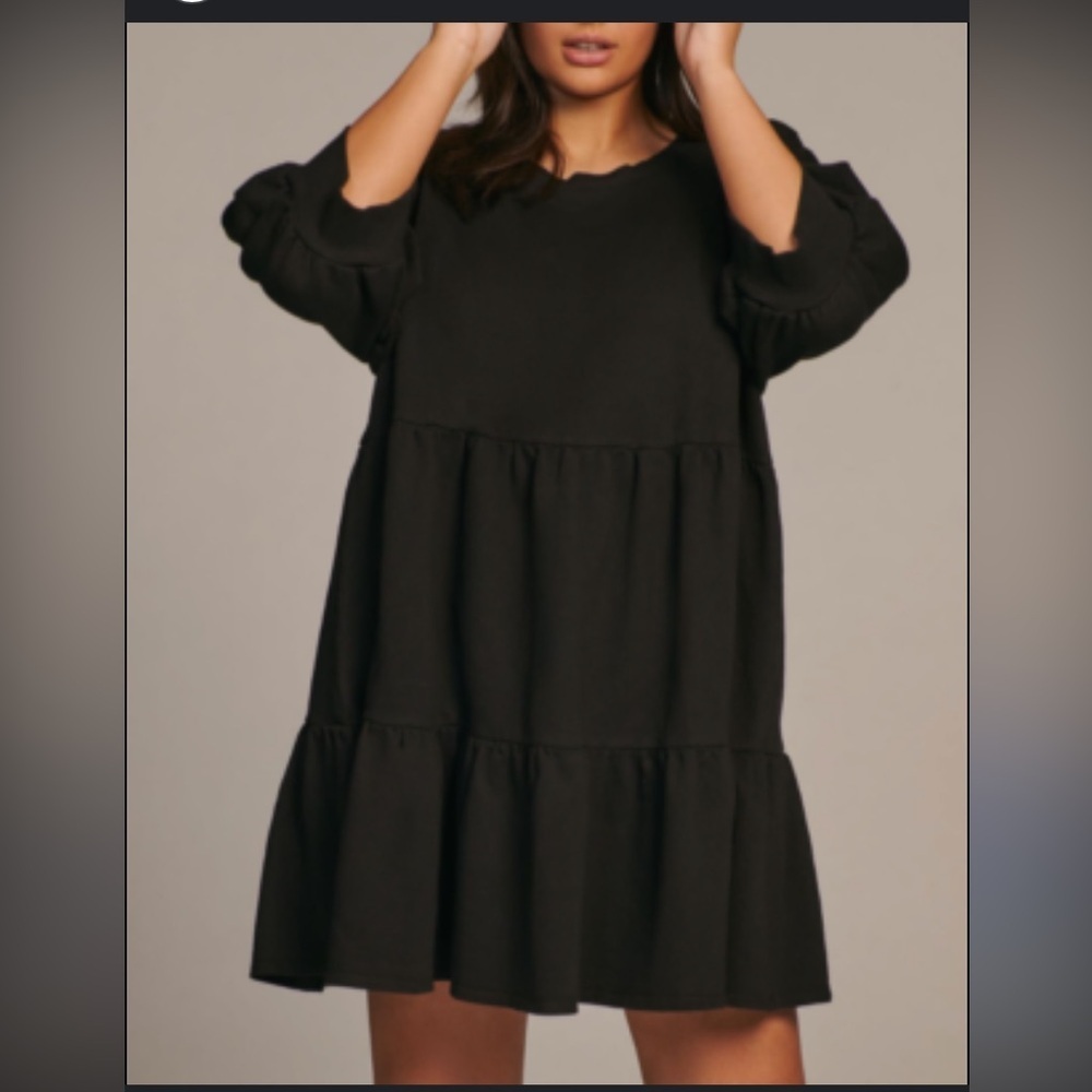 ANTHROPOLOGIE T.LA WOMEN'S BLACK PUFF SHORT SLEEVE dress casual tiered fall L - Picture 5 of 8